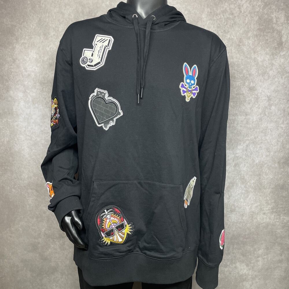 Psycho Bunny Black Hoodie with Colorful Patch Graphics - Picture 2 of 16
